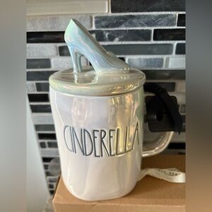 Rae Dunn Cinderella White Mug with Blue Shoe Lid